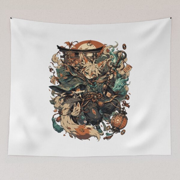 Item preview, Mystic Kitsune Spirit Guardian – Japanese Fantasy Fox Yokai Vintage T-Shirt designed and sold by D.Shop.
