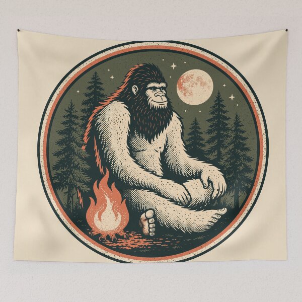 Item preview, Cryptid Campfire - Retro Bigfoot Sasquatch Camp Badge designed and sold by FrostyFrisby.