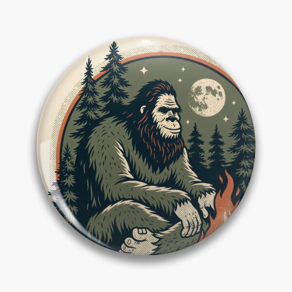 Item preview, Cryptid Campfire - Retro Bigfoot Sasquatch Camp Badge designed and sold by FrostyFrisby.