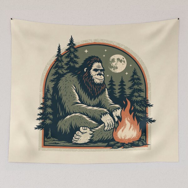 Item preview, Cryptid Campfire - Retro Bigfoot Sasquatch Camp Badge designed and sold by FrostyFrisby.