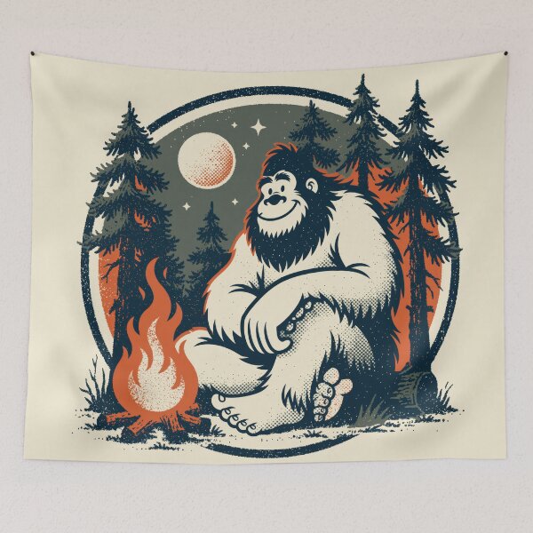 Item preview, Cryptid Campfire - Retro Bigfoot Sasquatch Camp Badge designed and sold by FrostyFrisby.