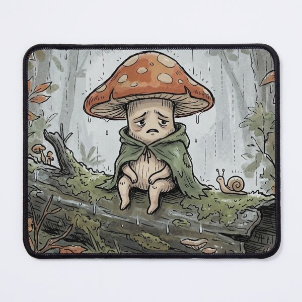 Item preview, "Melancholy Mushroom in the Rain — Sad Goblincore Sticker" designed and sold by spectomine.