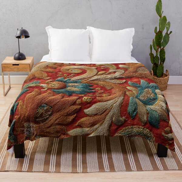 Item preview, Luxury Oriental Colorful Paisley Embroidery Pattern Antique Silk Textile designed and sold by GrinGalore.