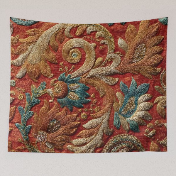 Item preview, Luxury Oriental Colorful Paisley Embroidery Pattern Antique Silk Textile designed and sold by GrinGalore.