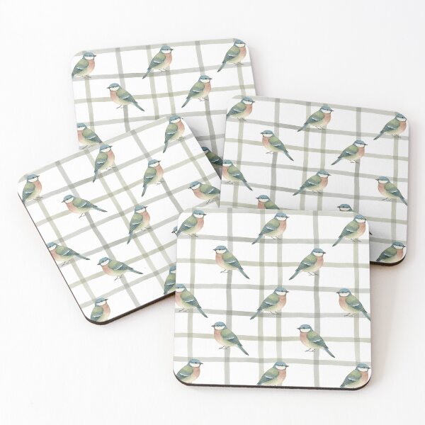 Item preview, ​Watercolor Bluebirds on Soft Grey Plaid Pattern designed and sold by wissal.studio.