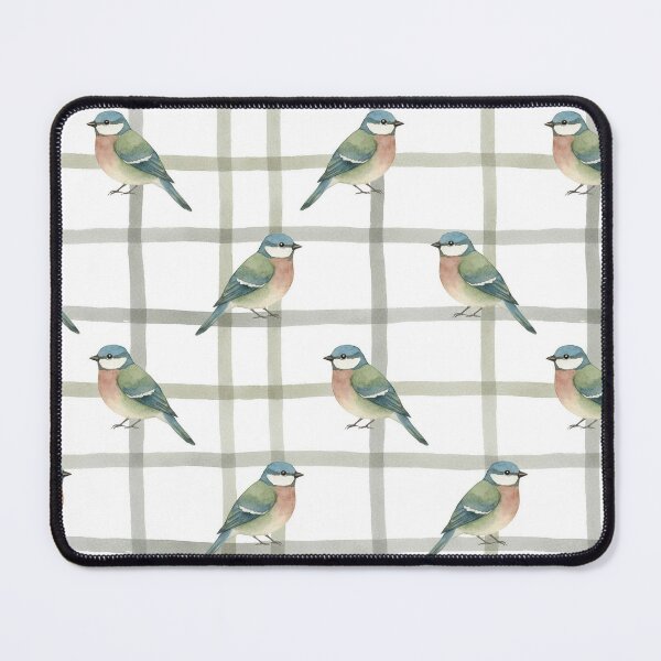 Item preview, Watercolor Bluebirds on Soft Grey Plaid Pattern designed and sold by wissal.studio.
