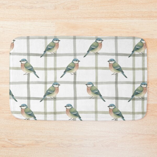Item preview, ​Watercolor Bluebirds on Soft Grey Plaid Pattern designed and sold by wissal.studio.