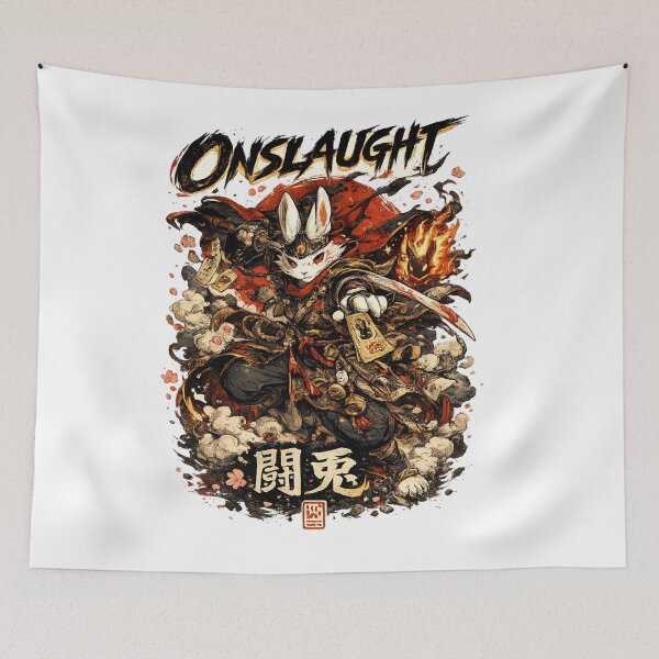 Item preview, Onslaught – Battle Rabbit Spirit Warrior Japanese Fantasy Vintage T-Shirt designed and sold by D.Shop.