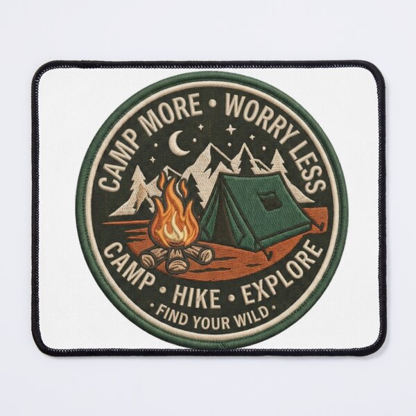 Item preview, Camp More Worry Less – Vintage Embroidered Camping Badge designed and sold by Salma.Store.