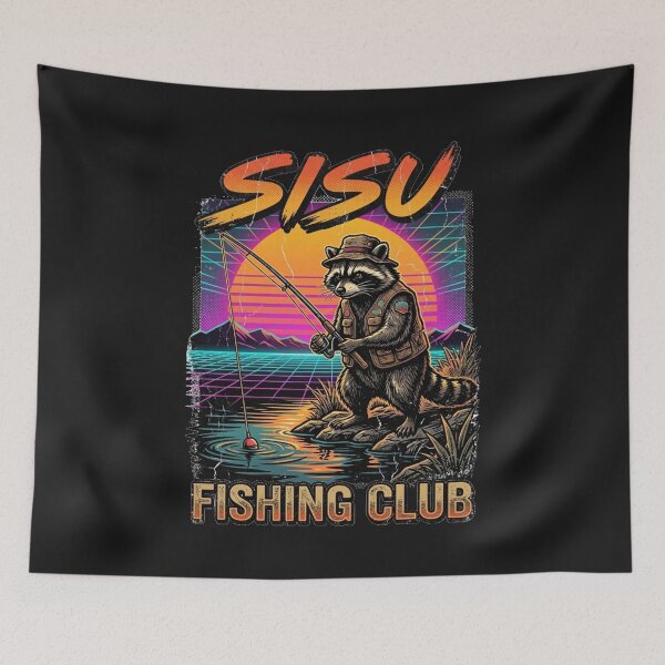 Item preview, Sisu Fishing Club - 80s Retro Feral Raccoon designed and sold by SisuPrintsCo.