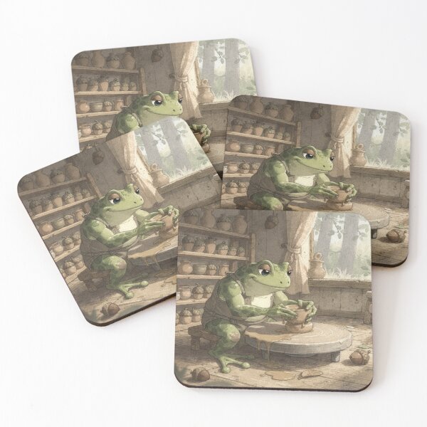 Item preview, Frog Potter at a Tiny Clay Wheel Cottagecore Art designed and sold by PictorialWhimsy.