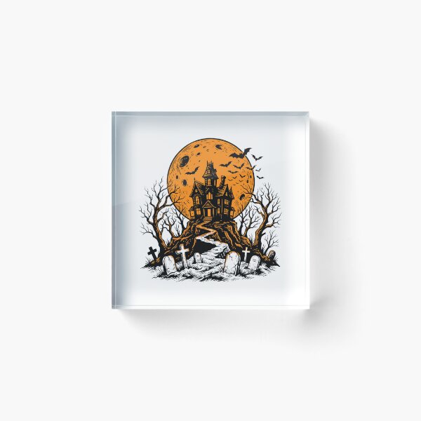 Item preview, Haunted House Silhouette with Orange Full Moon designed and sold by fawzimorsy.
