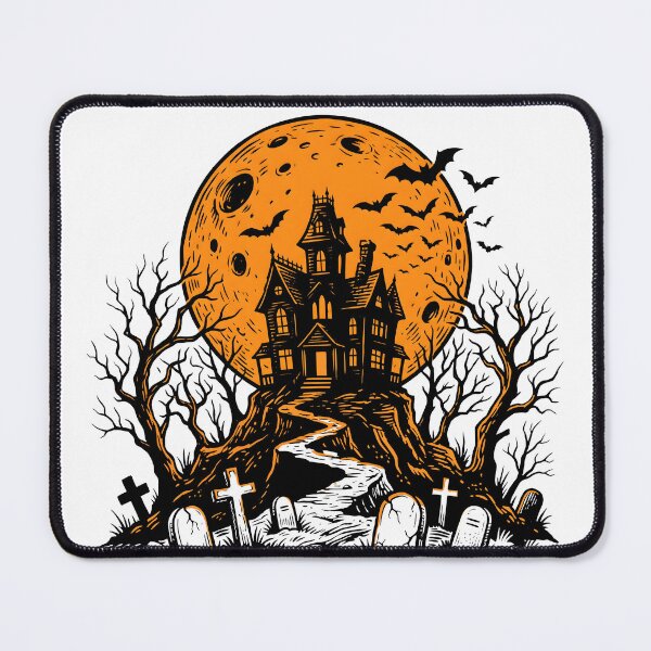 Item preview, Haunted House Silhouette with Orange Full Moon designed and sold by fawzimorsy.