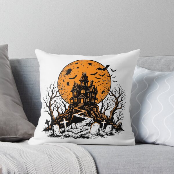Item preview, Haunted House Silhouette with Orange Full Moon designed and sold by fawzimorsy.