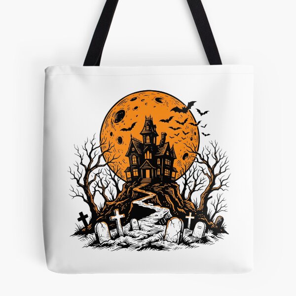 Item preview, Haunted House Silhouette with Orange Full Moon designed and sold by fawzimorsy.