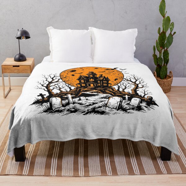 Item preview, Haunted House Silhouette with Orange Full Moon designed and sold by fawzimorsy.