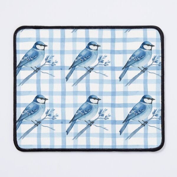 Item preview, Blue Jay Bird on Soft Blue Gingham Plaid designed and sold by wissal.studio.