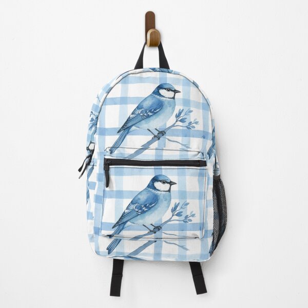 Item preview, Blue Jay Bird on Soft Blue Gingham Plaid designed and sold by wissal.studio.