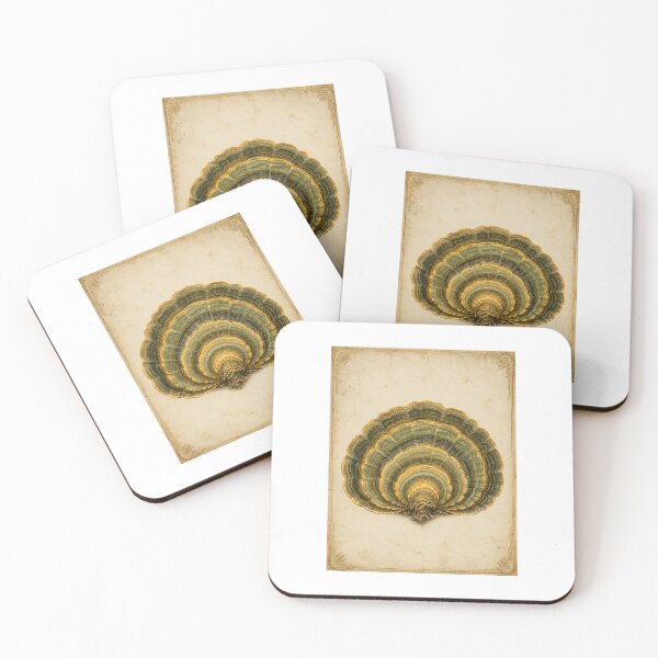 Item preview, Glowing Turkey Tail Bracket Fungi Specimen Print — Luminous Vintage Mycology Art designed and sold by Brackenlume Studio.