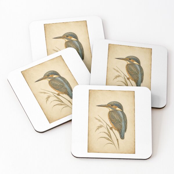 Item preview, Glowing Kingfisher and Riverbank Reed Print — Luminous Vintage River Bird Wall Art designed and sold by Brackenlume Studio.