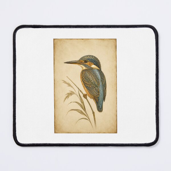 Item preview, Glowing Kingfisher and Riverbank Reed Print — Luminous Vintage River Bird Wall Art designed and sold by Brackenlume Studio.