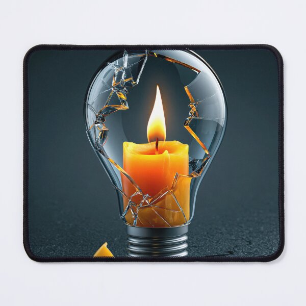 Item preview, Broken Light Bulb with Candle – Power Outage Survival Illustration designed and sold by WordPlayStudio.