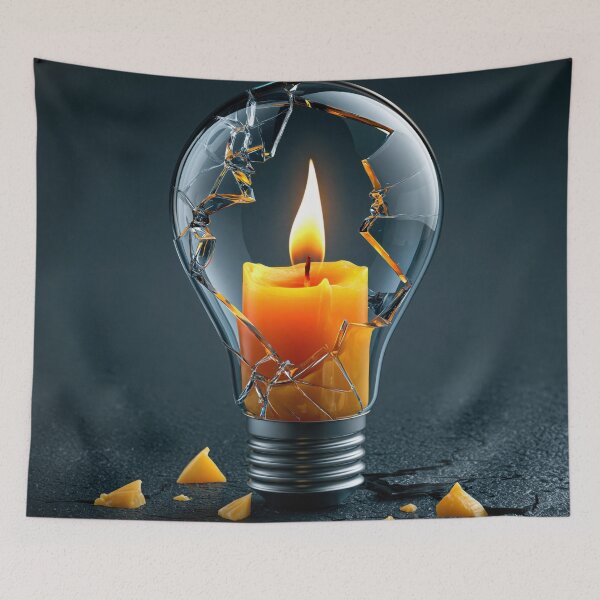 Item preview, Broken Light Bulb with Candle – Power Outage Survival Illustration designed and sold by WordPlayStudio.