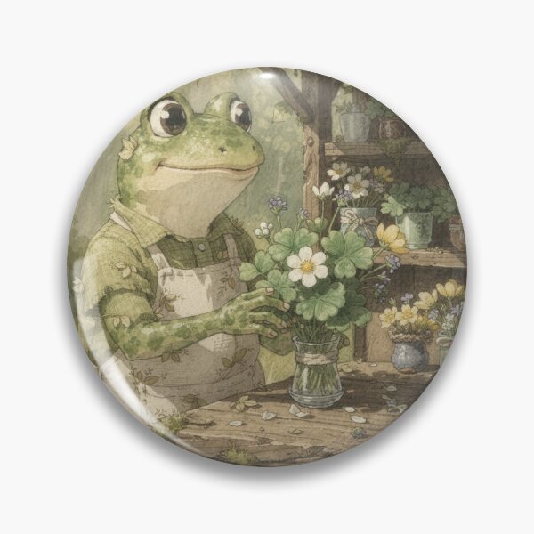 Item preview, Frog Florist Arranging a Clover Bouquet Cottagecore Art designed and sold by PictorialWhimsy.