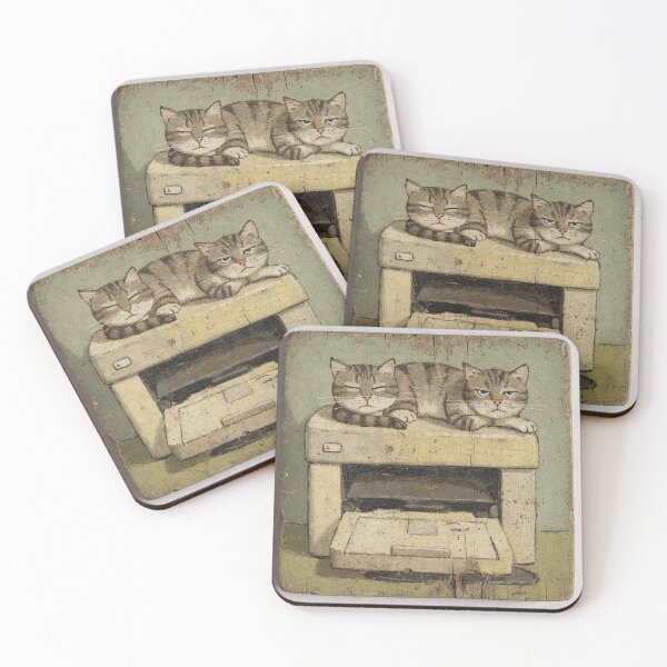 Item preview, Two Cats Refusing to Move Off the Warm Printer Folk Art designed and sold by PictorialWhimsy.