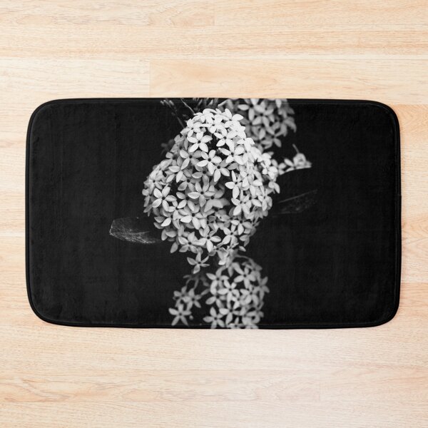 Item preview, black and white floral macro photograph featuring tiny flowers with a soft bokeh background. designed and sold by Dinasworld.