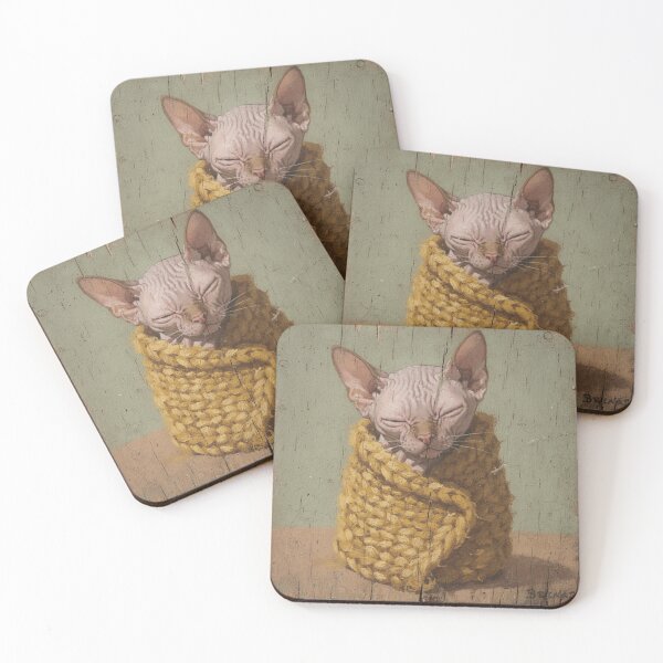Item preview, Peterbald Cat Bundled in a Blanket Like a Burrito Folk Art designed and sold by PictorialWhimsy.