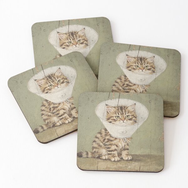 Item preview, Sulking Siberian Kitten in the Cone of Shame Folk Art designed and sold by PictorialWhimsy.