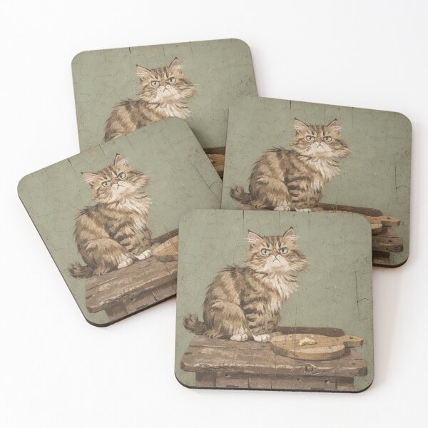 Item preview, Indignant Ragamuffin Cat Denied the Last Bite of Cheese Folk Art designed and sold by PictorialWhimsy.