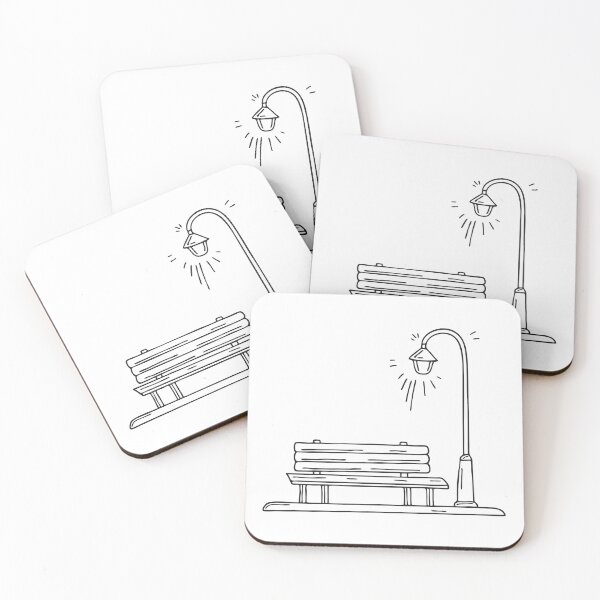 Item preview, A bench beneath a glowing streetlight in an urban square designed and sold by rasagamastore.