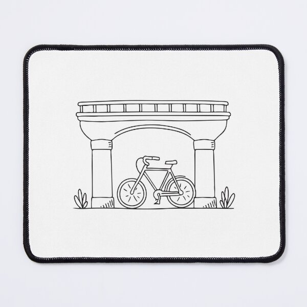 Item preview, A bicycle locked to a post beneath a city bridge designed and sold by rasagamastore.