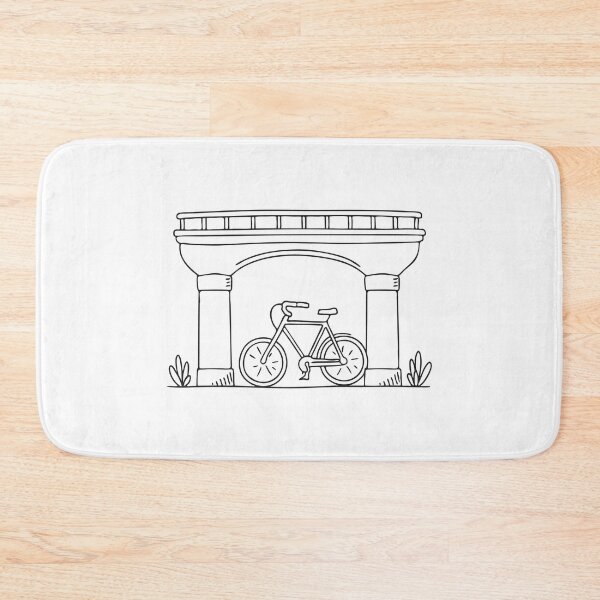 Item preview, A bicycle locked to a post beneath a city bridge designed and sold by rasagamastore.