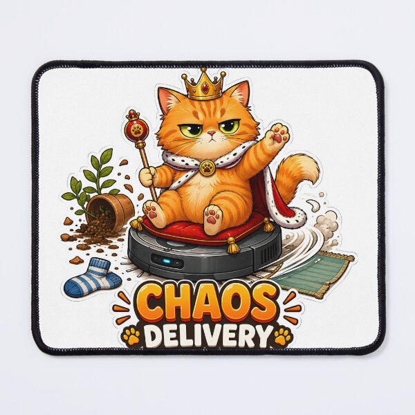 Item preview, Royal Orange Cat Riding a Robot Vacuum designed and sold by MustHaveVibes.