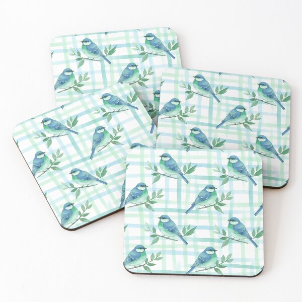 Item preview, Blue Green Songbird on Mint Plaid Branch designed and sold by wissal.studio.