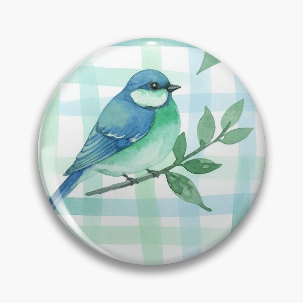 Item preview, Blue Green Songbird on Mint Plaid Branch designed and sold by wissal.studio.