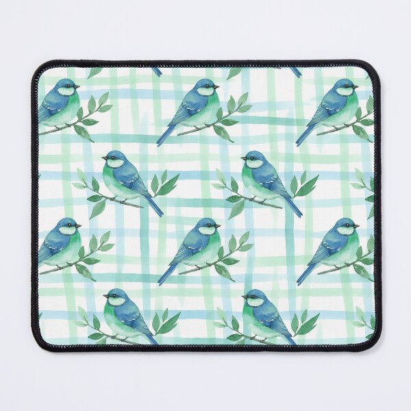 Item preview, Blue Green Songbird on Mint Plaid Branch designed and sold by wissal.studio.
