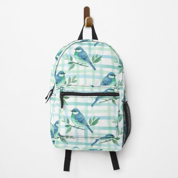 Item preview, Blue Green Songbird on Mint Plaid Branch designed and sold by wissal.studio.