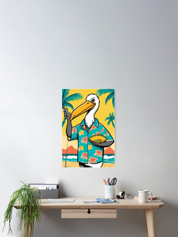 Thumbnail 2 von 3, Poster, Digital Art - Anthropomorphic Pelican, Retro-Inspired Illustration designt und verkauft von World-Pets.