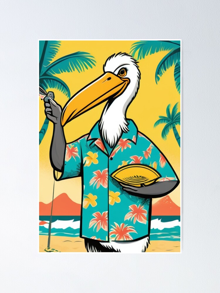 Thumbnail 1 von 3, Poster, Digital Art - Anthropomorphic Pelican, Retro-Inspired Illustration designt und verkauft von World-Pets.
