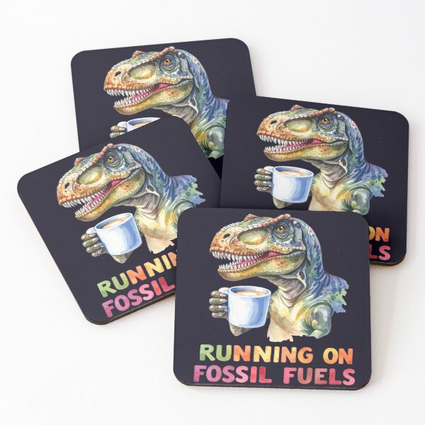 Item preview, Driving through the day on fossil fuels, dinosaur with a coffee cup designed and sold by LiskoDesign.
