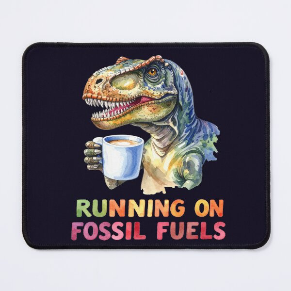 Item preview, Driving through the day on fossil fuels, dinosaur with a coffee cup designed and sold by LiskoDesign.