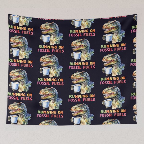Item preview, Driving through the day on fossil fuels, dinosaur with a coffee cup designed and sold by LiskoDesign.