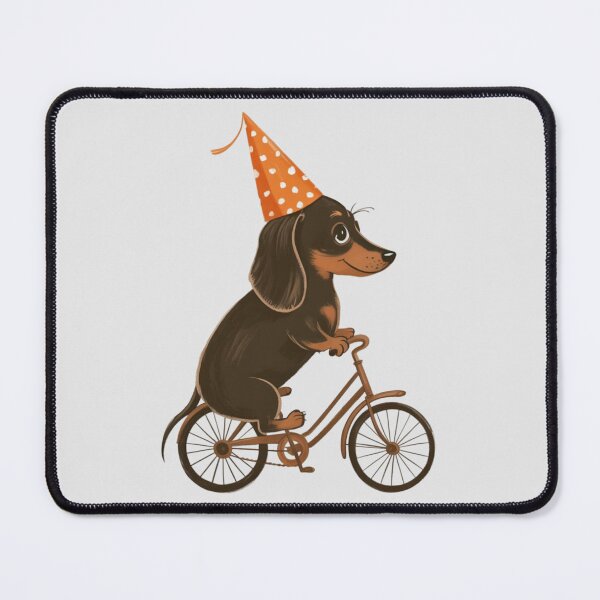 Item preview, a black and tan dachshund dog riding a vintage-style bicycle designed and sold by 123ks.