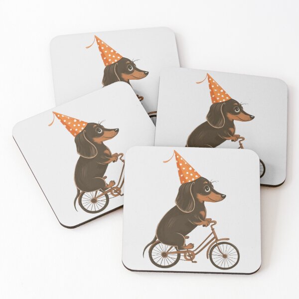 Item preview, a black and tan dachshund dog riding a vintage-style bicycle designed and sold by 123ks.