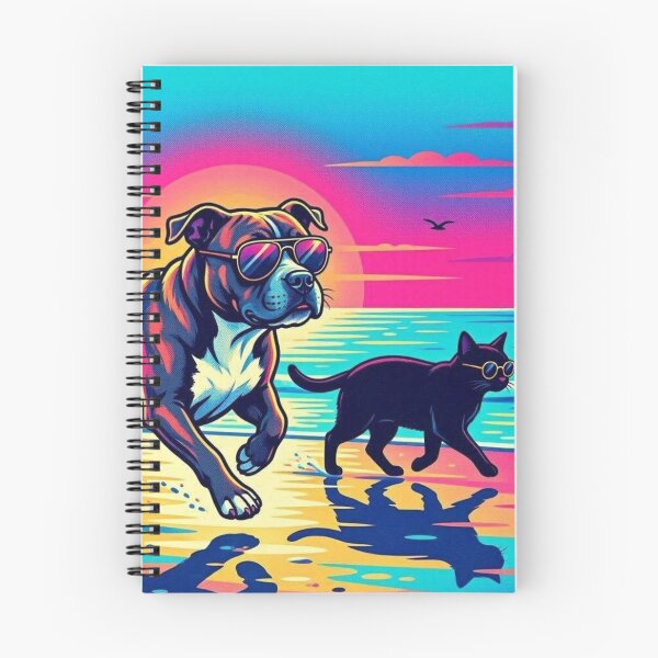 Item preview, Sunset Beach Vibes – Pitbull  Dog &Black  Cat Art designed and sold by Dogandesighn.