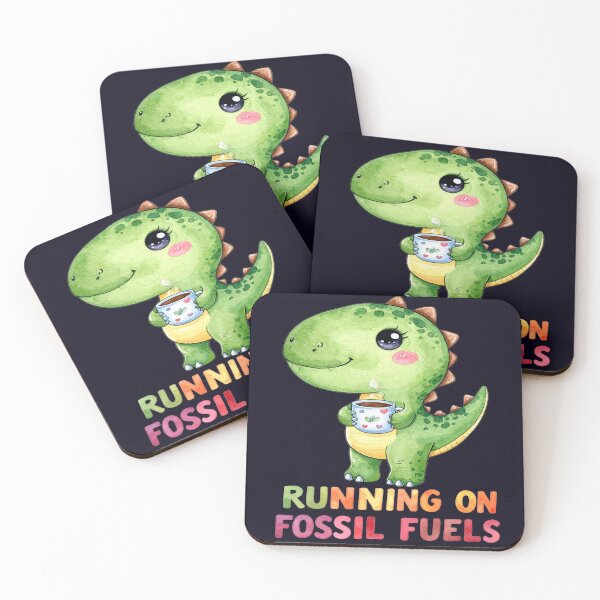 Item preview, Driving through the day on fossil fuels, Kawaii T-rex with a coffee cup designed and sold by LiskoDesign.